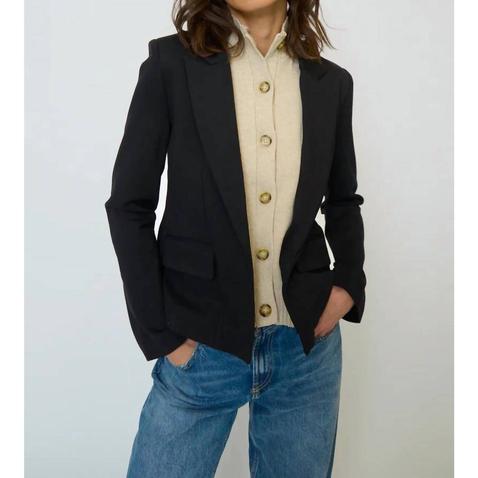 New Central Park West Halsey Ponte Dickey Jacket In Black